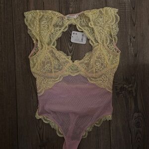 Lace Bodysuit in Pink and Yellow